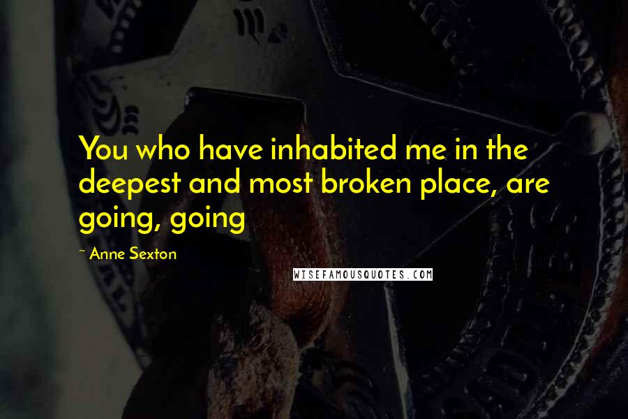 Anne Sexton Quotes: You who have inhabited me in the deepest and most broken place, are going, going