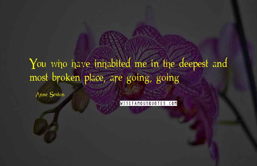 Anne Sexton Quotes: You who have inhabited me in the deepest and most broken place, are going, going
