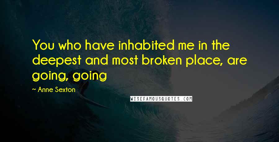 Anne Sexton Quotes: You who have inhabited me in the deepest and most broken place, are going, going