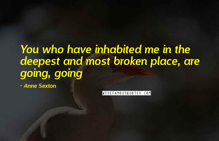 Anne Sexton Quotes: You who have inhabited me in the deepest and most broken place, are going, going