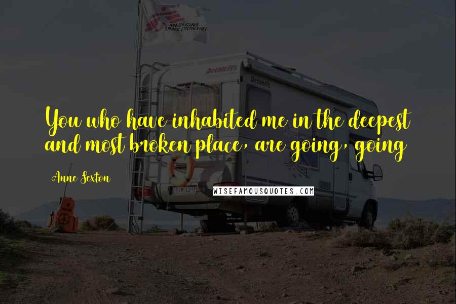 Anne Sexton Quotes: You who have inhabited me in the deepest and most broken place, are going, going