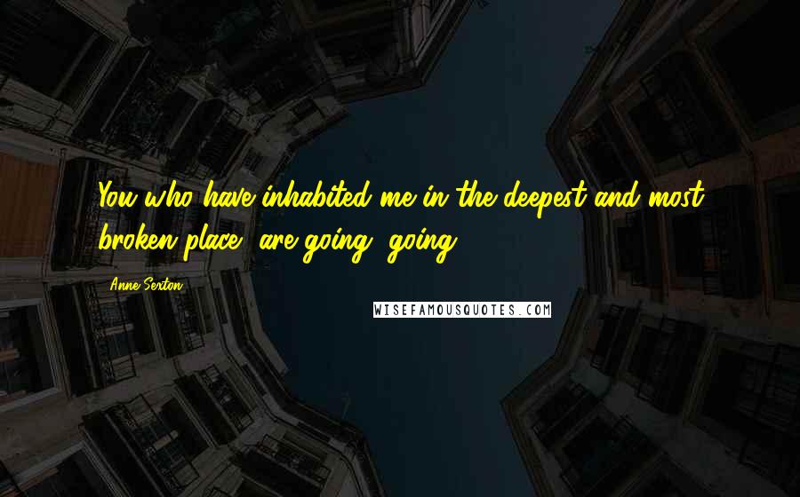 Anne Sexton Quotes: You who have inhabited me in the deepest and most broken place, are going, going