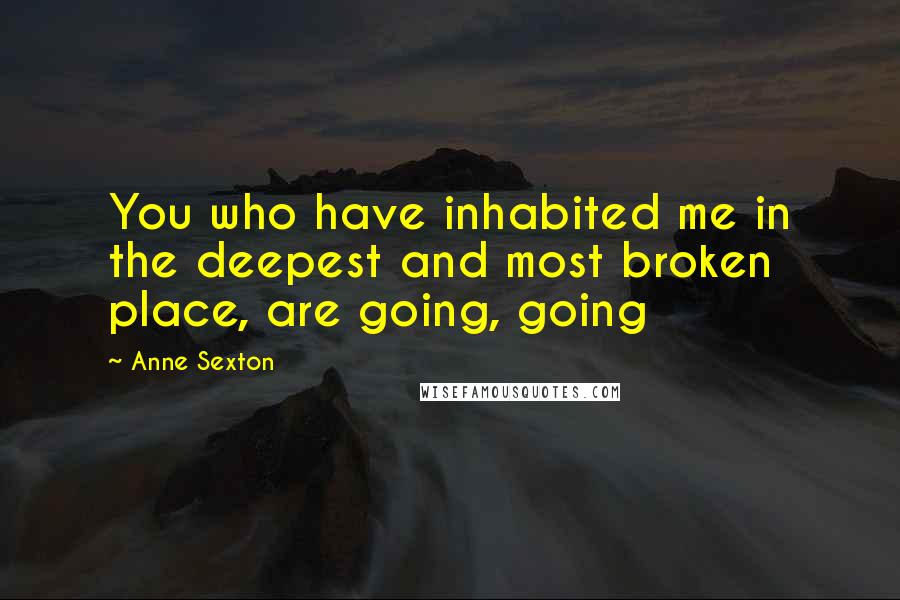 Anne Sexton Quotes: You who have inhabited me in the deepest and most broken place, are going, going