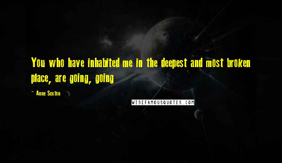 Anne Sexton Quotes: You who have inhabited me in the deepest and most broken place, are going, going