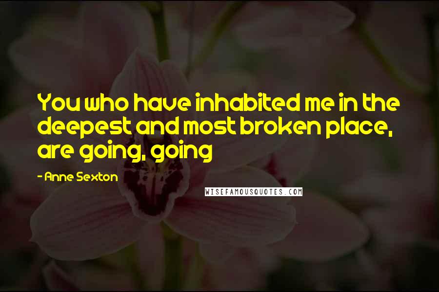 Anne Sexton Quotes: You who have inhabited me in the deepest and most broken place, are going, going