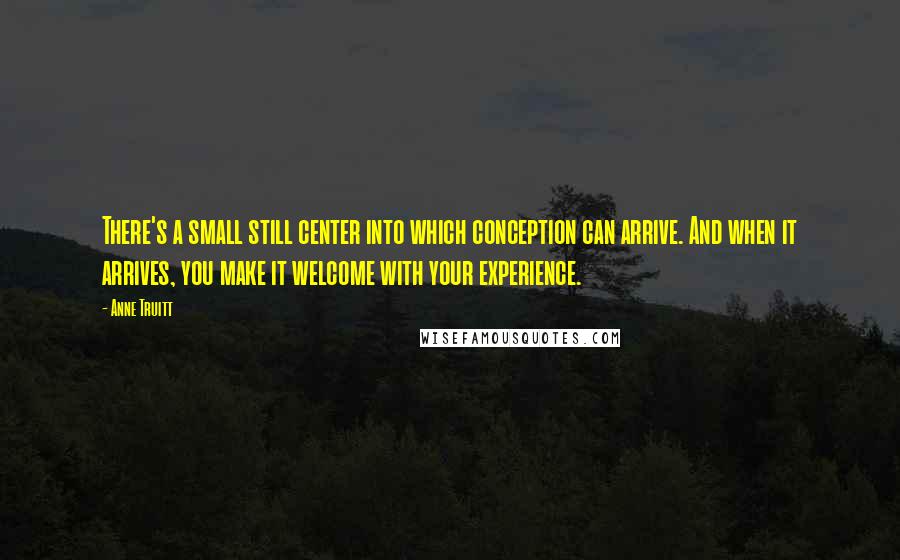 Anne Truitt Quotes: There's a small still center into which conception can arrive. And when it arrives, you make it welcome with your experience.