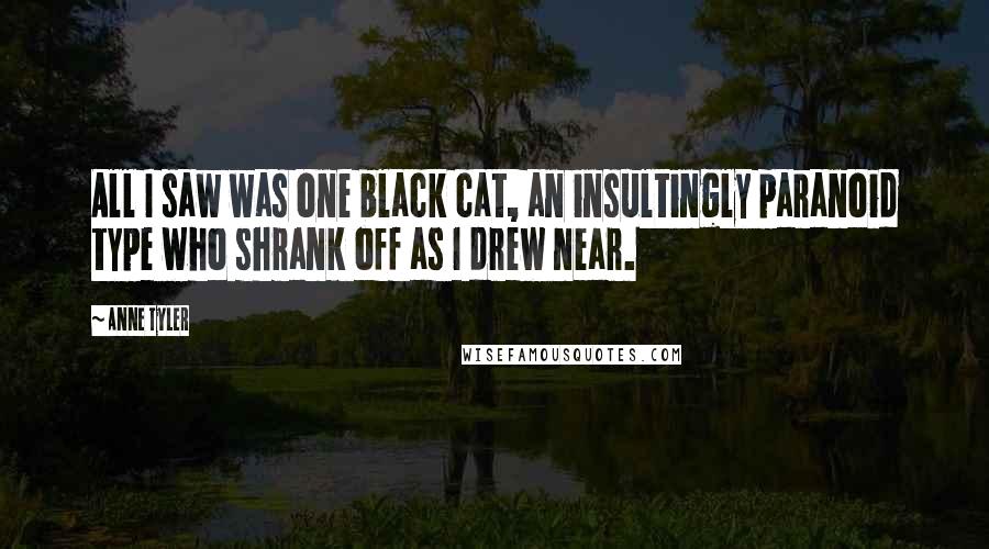 Anne Tyler Quotes: All I saw was one black cat, an insultingly paranoid type who shrank off as I drew near.