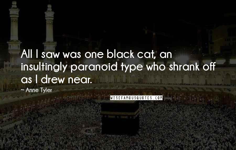 Anne Tyler Quotes: All I saw was one black cat, an insultingly paranoid type who shrank off as I drew near.