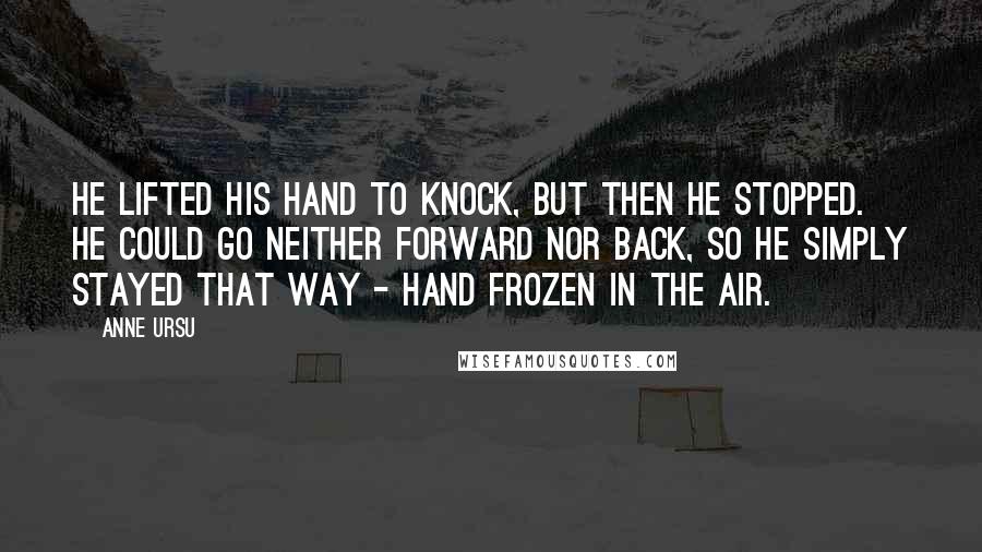 Anne Ursu Quotes: He lifted his hand to knock, but then he stopped. He could go neither forward nor back, so he simply stayed that way - hand frozen in the air.