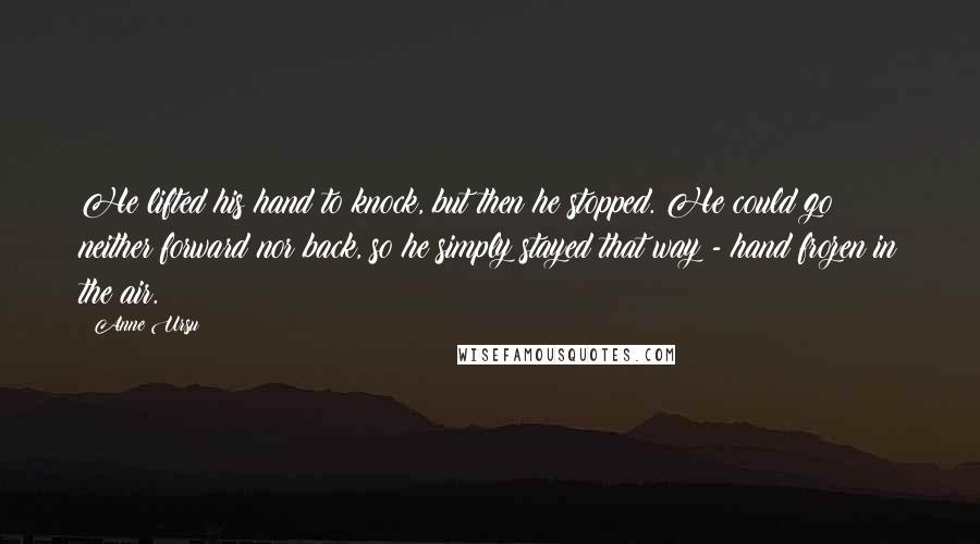 Anne Ursu Quotes: He lifted his hand to knock, but then he stopped. He could go neither forward nor back, so he simply stayed that way - hand frozen in the air.