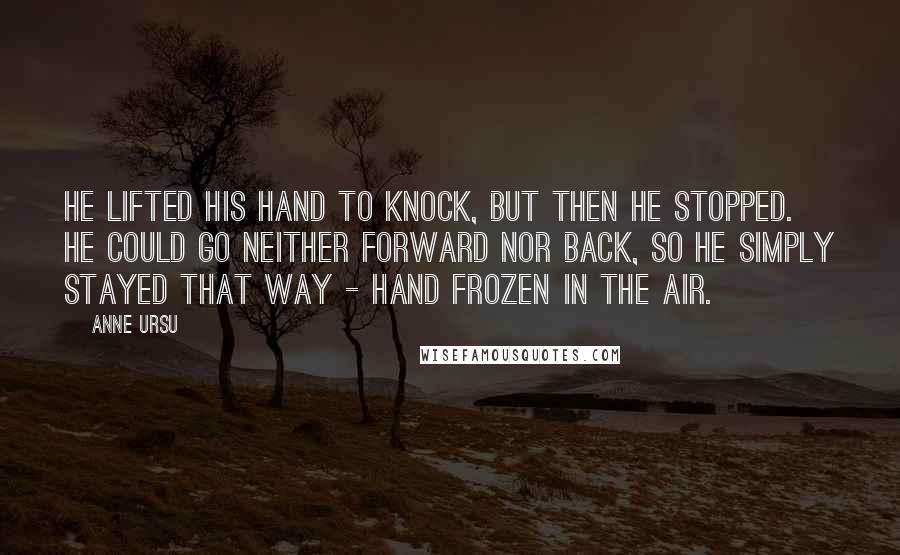 Anne Ursu Quotes: He lifted his hand to knock, but then he stopped. He could go neither forward nor back, so he simply stayed that way - hand frozen in the air.