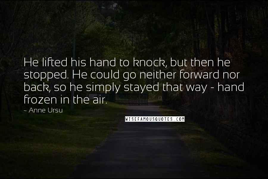 Anne Ursu Quotes: He lifted his hand to knock, but then he stopped. He could go neither forward nor back, so he simply stayed that way - hand frozen in the air.