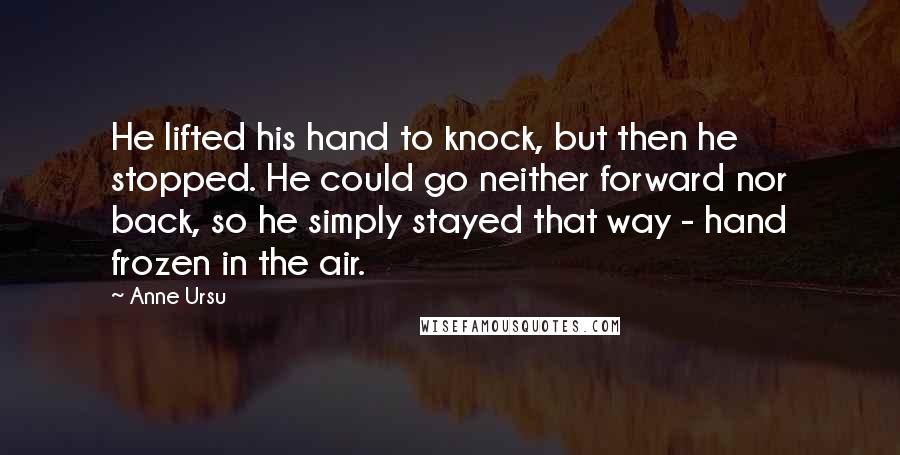 Anne Ursu Quotes: He lifted his hand to knock, but then he stopped. He could go neither forward nor back, so he simply stayed that way - hand frozen in the air.