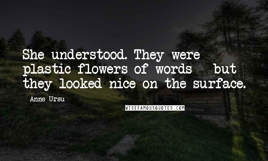 Anne Ursu Quotes: She understood. They were plastic flowers of words - but they looked nice on the surface.