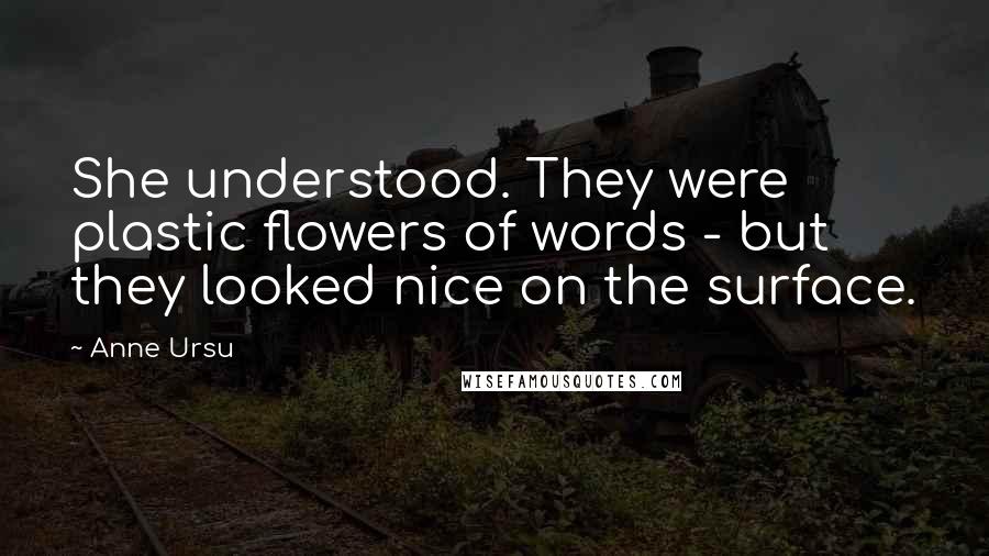 Anne Ursu Quotes: She understood. They were plastic flowers of words - but they looked nice on the surface.