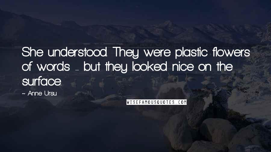 Anne Ursu Quotes: She understood. They were plastic flowers of words - but they looked nice on the surface.