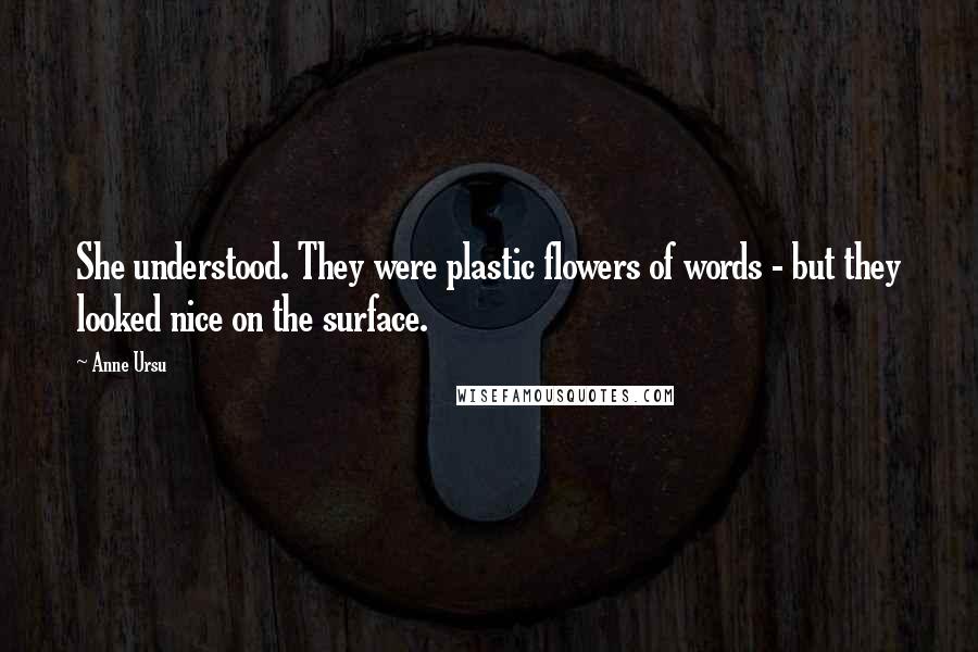 Anne Ursu Quotes: She understood. They were plastic flowers of words - but they looked nice on the surface.