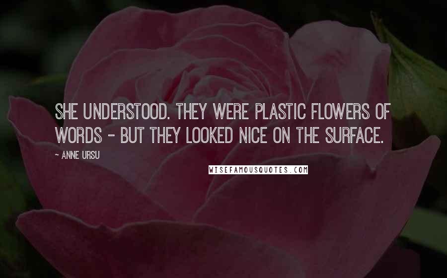 Anne Ursu Quotes: She understood. They were plastic flowers of words - but they looked nice on the surface.