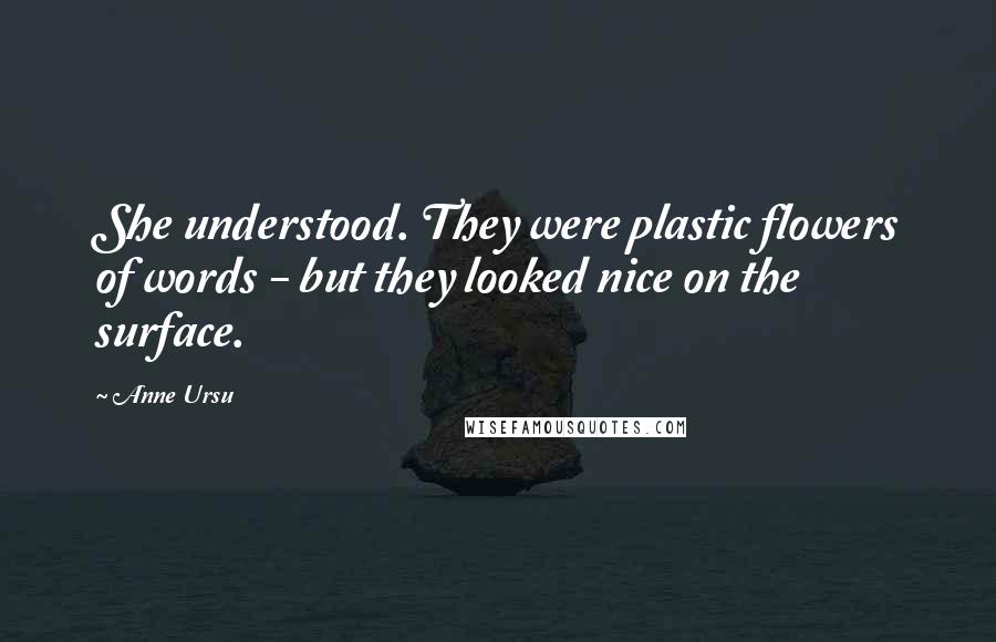 Anne Ursu Quotes: She understood. They were plastic flowers of words - but they looked nice on the surface.