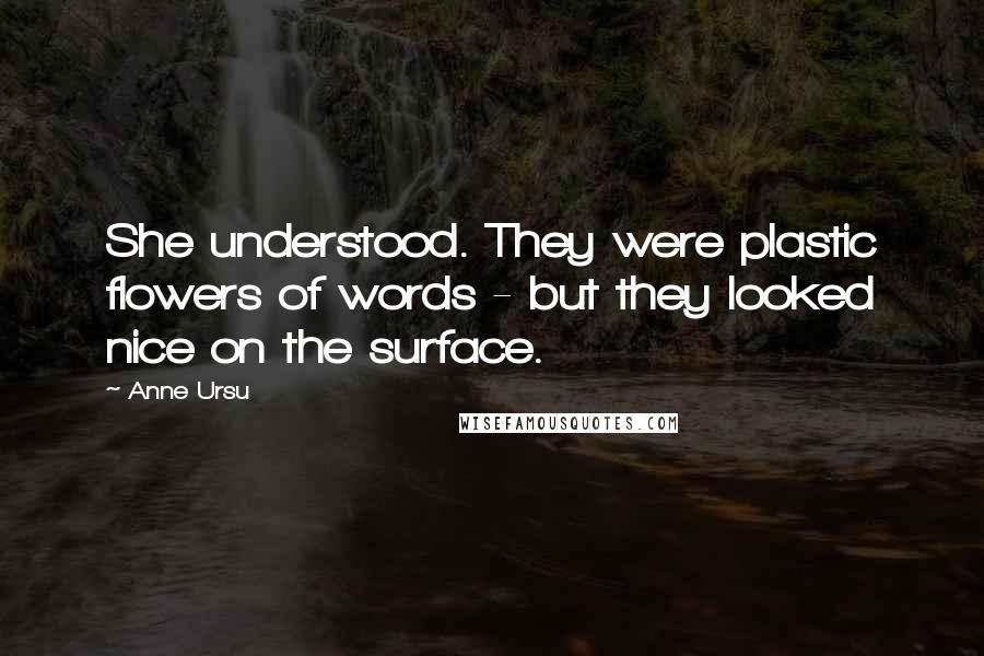 Anne Ursu Quotes: She understood. They were plastic flowers of words - but they looked nice on the surface.