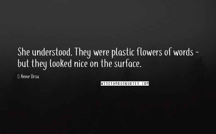 Anne Ursu Quotes: She understood. They were plastic flowers of words - but they looked nice on the surface.