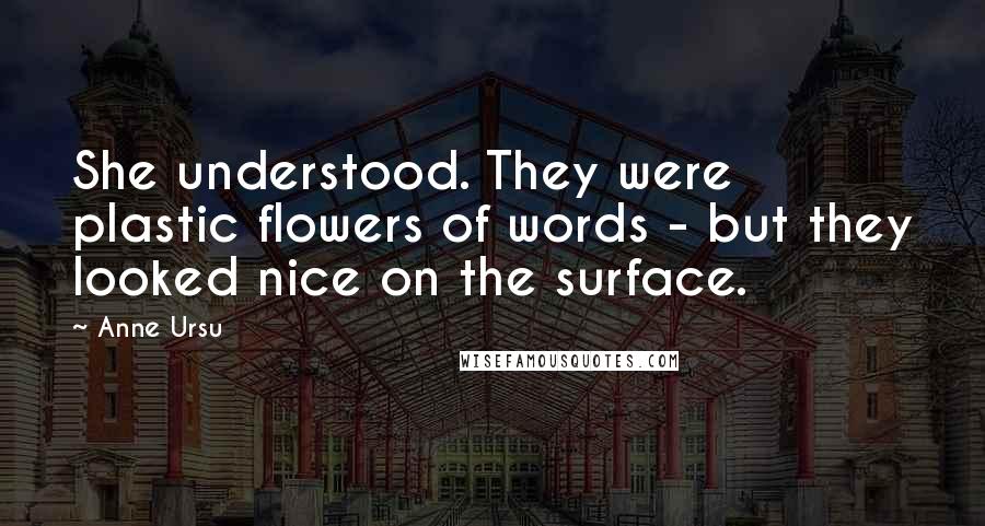 Anne Ursu Quotes: She understood. They were plastic flowers of words - but they looked nice on the surface.