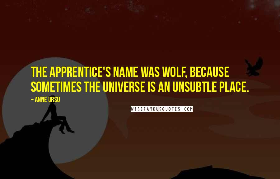 Anne Ursu Quotes: The apprentice's name was Wolf, because sometimes the universe is an unsubtle place.