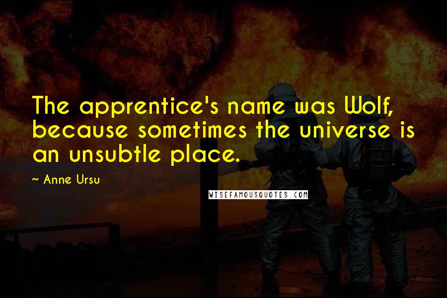 Anne Ursu Quotes: The apprentice's name was Wolf, because sometimes the universe is an unsubtle place.