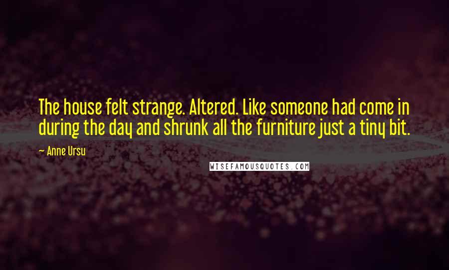 Anne Ursu Quotes: The house felt strange. Altered. Like someone had come in during the day and shrunk all the furniture just a tiny bit.