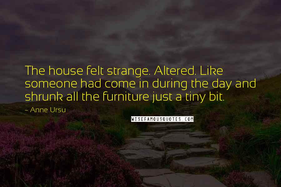 Anne Ursu Quotes: The house felt strange. Altered. Like someone had come in during the day and shrunk all the furniture just a tiny bit.