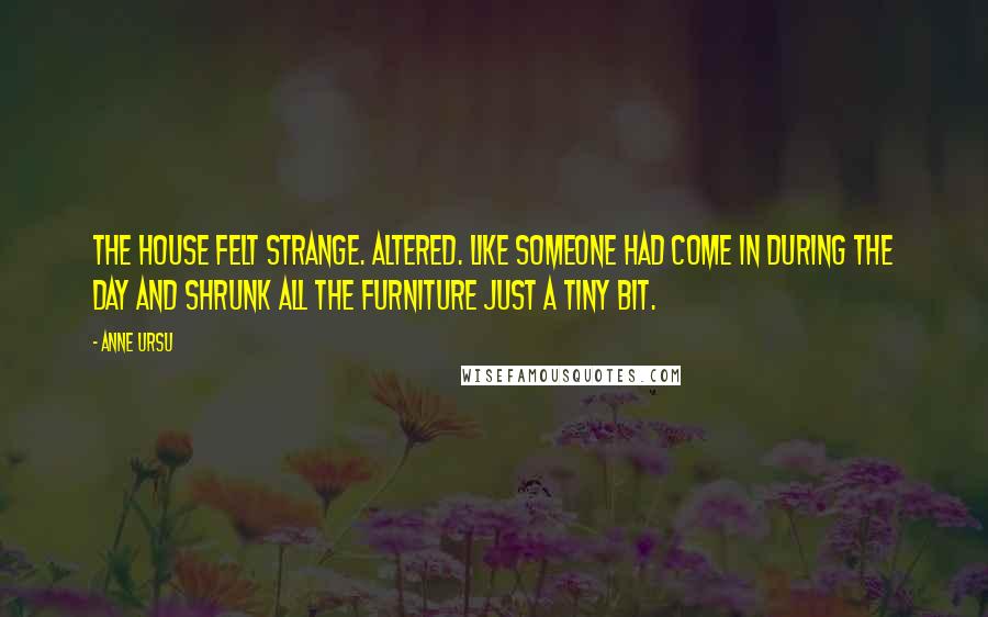 Anne Ursu Quotes: The house felt strange. Altered. Like someone had come in during the day and shrunk all the furniture just a tiny bit.