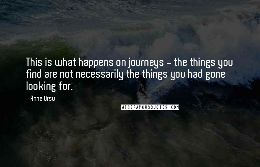 Anne Ursu Quotes: This is what happens on journeys - the things you find are not necessarily the things you had gone looking for.