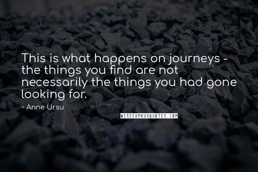 Anne Ursu Quotes: This is what happens on journeys - the things you find are not necessarily the things you had gone looking for.