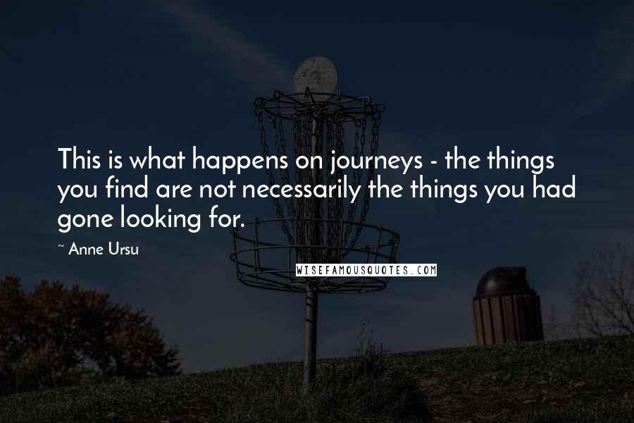 Anne Ursu Quotes: This is what happens on journeys - the things you find are not necessarily the things you had gone looking for.