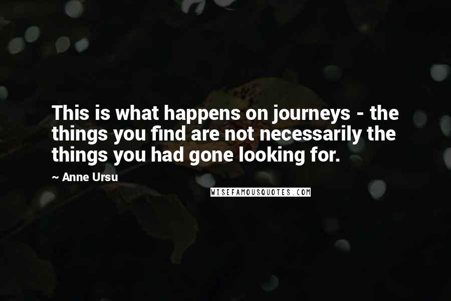 Anne Ursu Quotes: This is what happens on journeys - the things you find are not necessarily the things you had gone looking for.