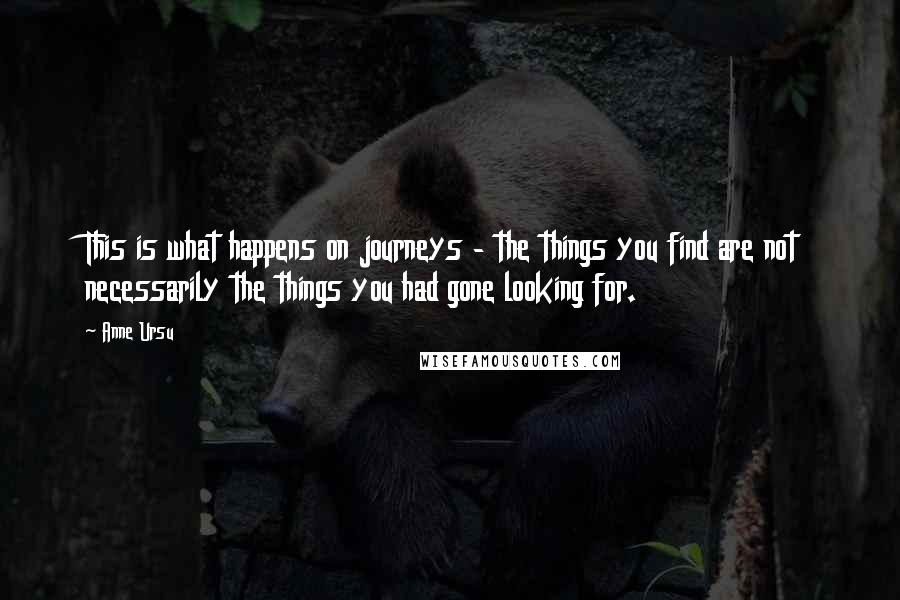Anne Ursu Quotes: This is what happens on journeys - the things you find are not necessarily the things you had gone looking for.
