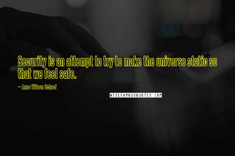 Anne Wilson Schaef Quotes: Security is an attempt to try to make the universe static so that we feel safe.