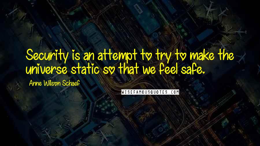 Anne Wilson Schaef Quotes: Security is an attempt to try to make the universe static so that we feel safe.