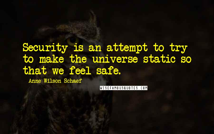 Anne Wilson Schaef Quotes: Security is an attempt to try to make the universe static so that we feel safe.