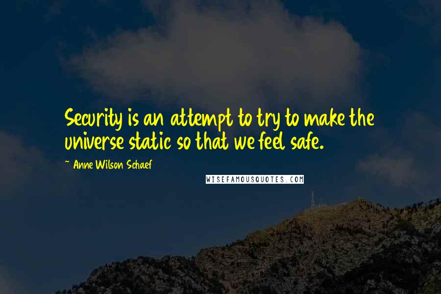 Anne Wilson Schaef Quotes: Security is an attempt to try to make the universe static so that we feel safe.