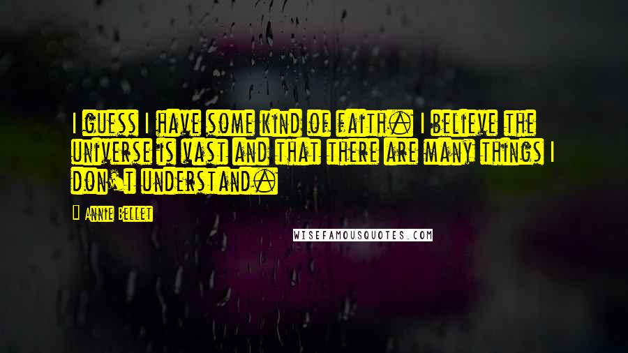 Annie Bellet Quotes: I guess I have some kind of faith. I believe the universe is vast and that there are many things I don't understand.