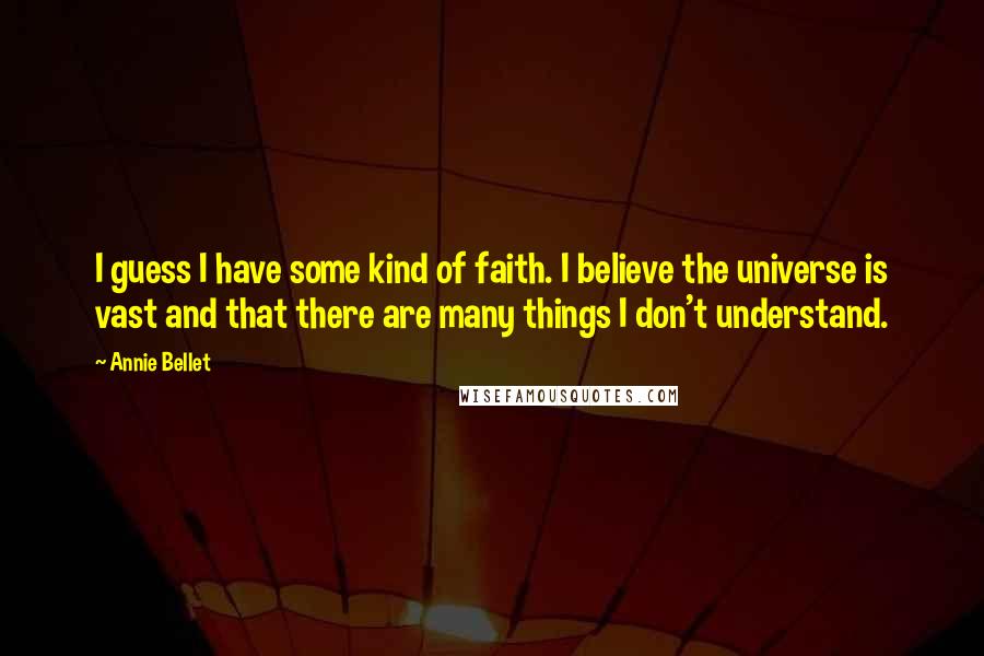 Annie Bellet Quotes: I guess I have some kind of faith. I believe the universe is vast and that there are many things I don't understand.