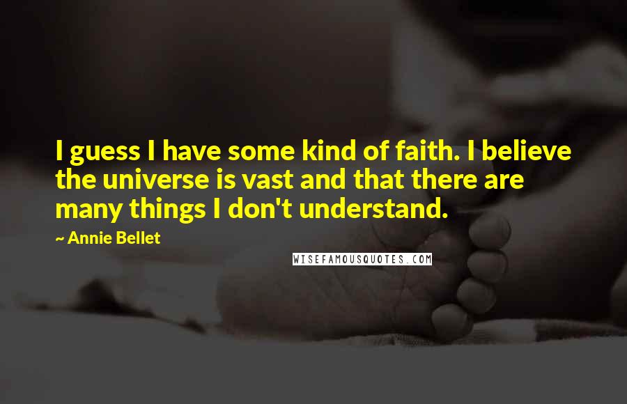 Annie Bellet Quotes: I guess I have some kind of faith. I believe the universe is vast and that there are many things I don't understand.