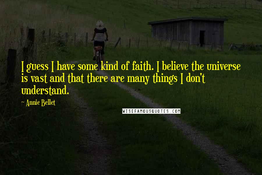 Annie Bellet Quotes: I guess I have some kind of faith. I believe the universe is vast and that there are many things I don't understand.