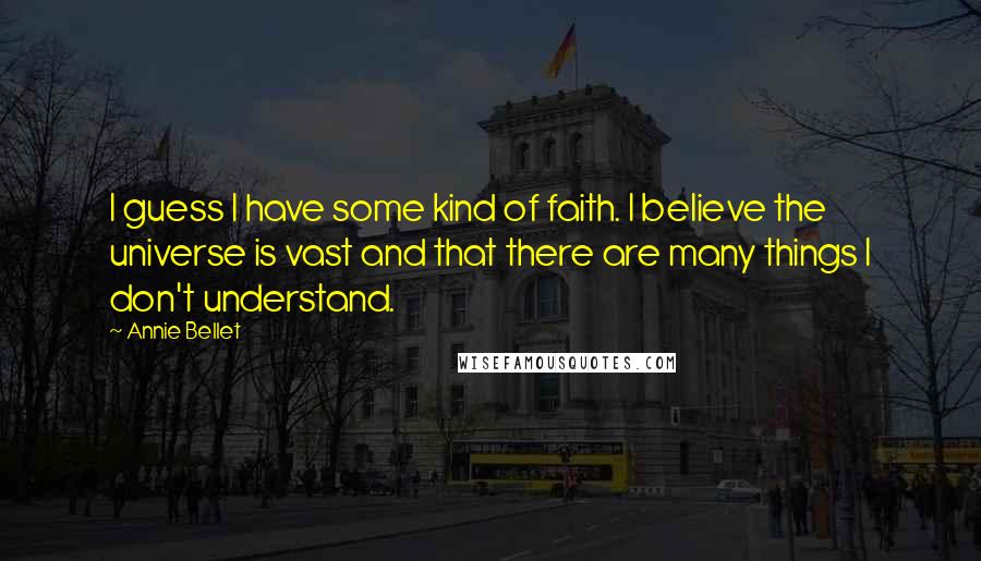 Annie Bellet Quotes: I guess I have some kind of faith. I believe the universe is vast and that there are many things I don't understand.