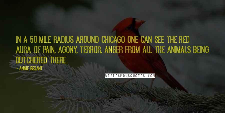 Annie Besant Quotes: In a 50 mile radius around Chicago one can see the red aura of pain, agony, terror, anger from all the animals being butchered there.