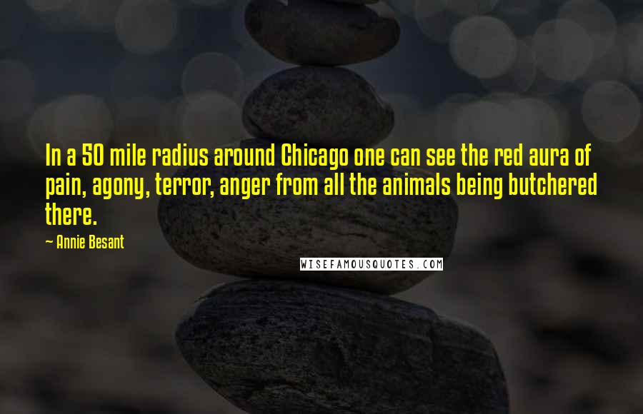 Annie Besant Quotes: In a 50 mile radius around Chicago one can see the red aura of pain, agony, terror, anger from all the animals being butchered there.