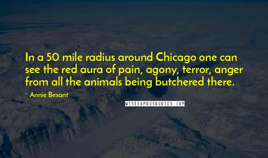 Annie Besant Quotes: In a 50 mile radius around Chicago one can see the red aura of pain, agony, terror, anger from all the animals being butchered there.