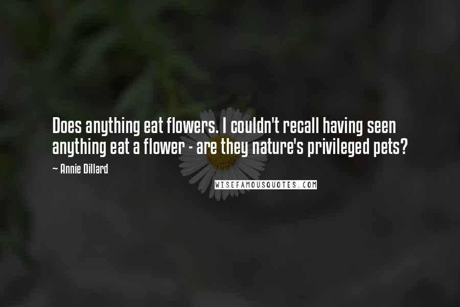 Annie Dillard Quotes: Does anything eat flowers. I couldn't recall having seen anything eat a flower - are they nature's privileged pets?