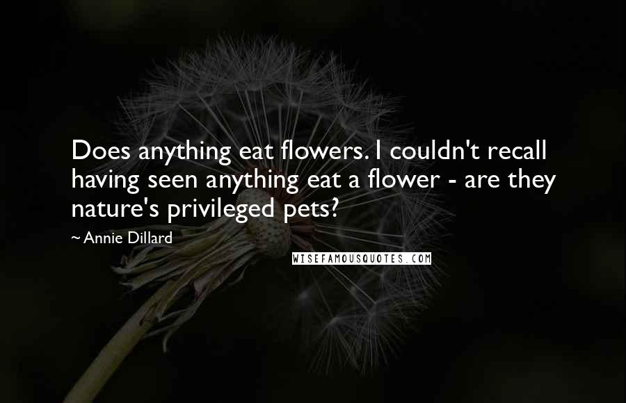 Annie Dillard Quotes: Does anything eat flowers. I couldn't recall having seen anything eat a flower - are they nature's privileged pets?